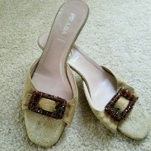 Prada Tan Buckle Slides Mule Sandals Size 41
